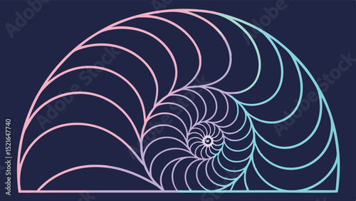 Glowing abstract vector spiral design with rainbow hues and transparency
