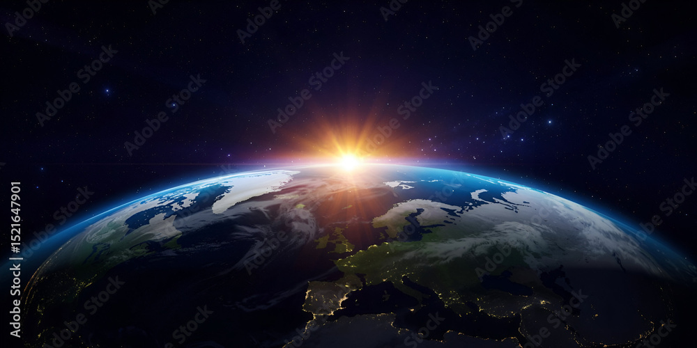 Fototapeta premium Earth from Space at Sunrise, a breathtaking view of our planet.