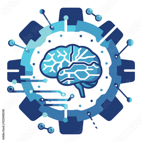Artificial intelligence and cognitive thinking depicted with a brain inside a gear illustration