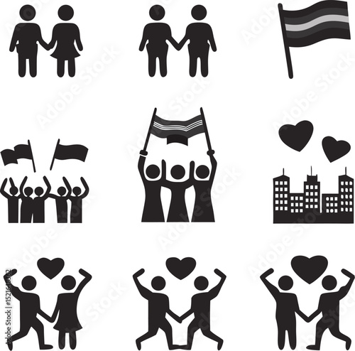 Lgbtqia+ pride and inclusion symbolism in vector graphics depicting love equality and social solidarity