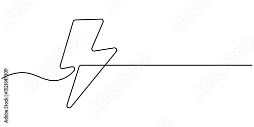 Lightning electric power in continuous one line art drawing, Continuous line electric icon. line art thunderbolt symbol, single line electric vector. electric energy icon drawn one line vector.