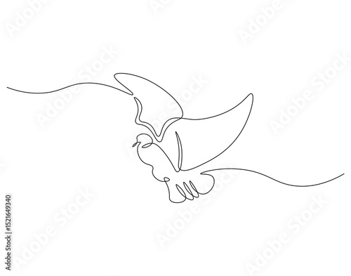 Dove continuous line. Continuous one line drawing of flying pigeon. Animal, bird, peace concept. Single line drawing