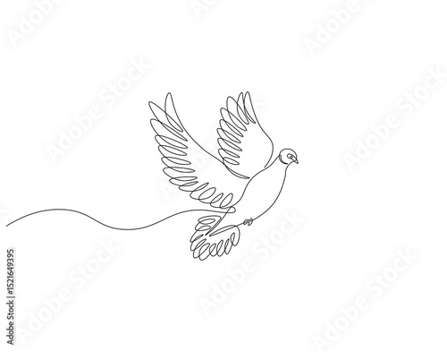 Dove continuous line. Continuous one line drawing of flying pigeon. Animal, bird, peace concept. Single line drawing