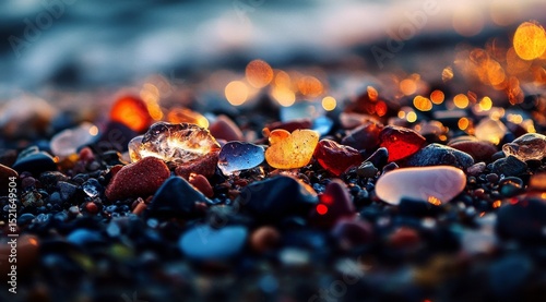 Colorful Stones in a Riverbed Reveal Natural Beauty During a Sunny Day.