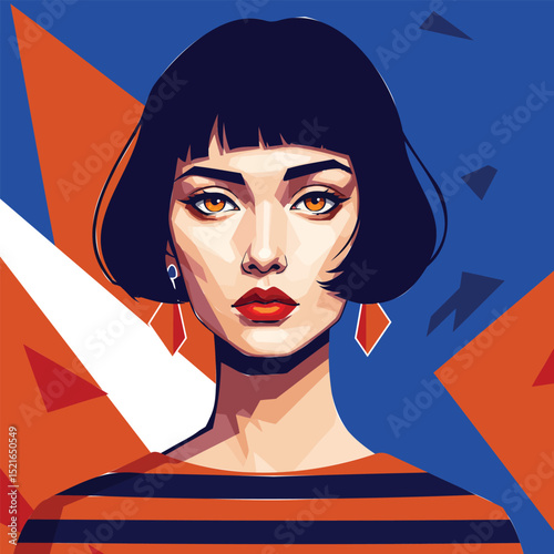 Stylish Bob Haired Woman with Bold Eyes and Modern Pop Art Vibe