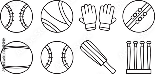 Cricket Icons Editable Sports Ball Solid Black Vector