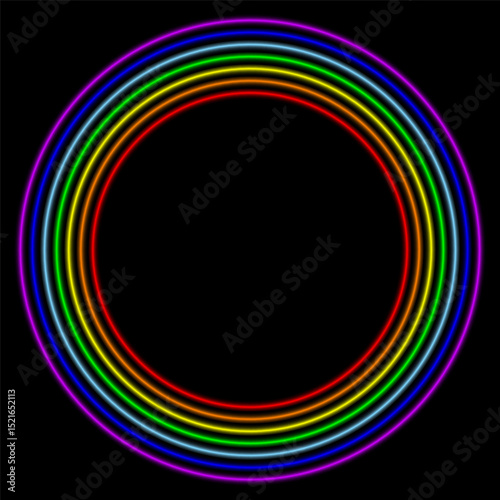 Rainbow circle, neon colorful round frame, vector illustration.