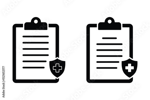 Medical Insurance Icon Vector – Health Protection Symbol with Shield and Clipboard for Policy and Coverage Design