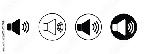 Speaker Volume Icons Set – Sound, Audio, and Loudspeaker Symbols in Black and White Circle Design