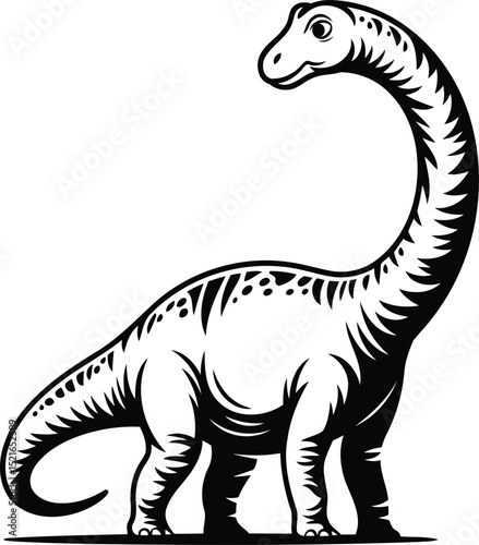 "Stylized Brachiosaurus Dinosaur Silhouette Vector Illustration, Transparent Background"