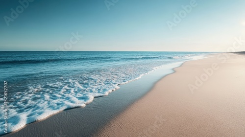 Serene ocean waves gently lapping pristine white sand beach coastal environment closeup view tranquility beauty