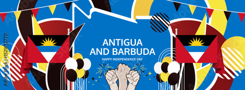 Antigua And Barbuda Independence Day modern greeting banner. 1 November Happy National Day. Festive horizontal background with flag colors, great for poster, tourism campaign, holidays flash sale