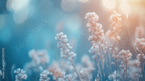 Delicate wildflowers dancing in gentle breeze nature scene soft blurr tranquil environment close-up view