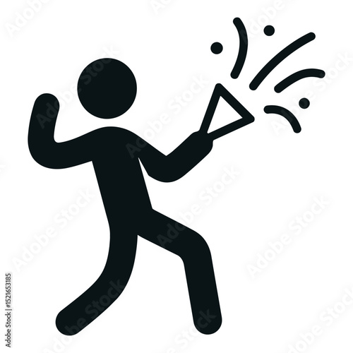 Celebration Icon with Confetti Popper and Excited Person Silhouette