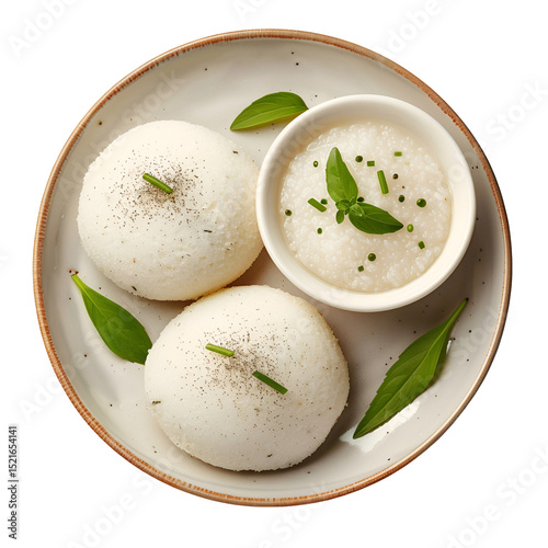 South Indian Steamed Idli with Chutney – Transparent Background