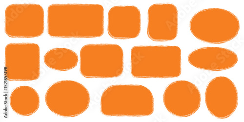 Brush frame rough rectangle box shape set. Text box frame rough grunge square, oval paint shape element. Hand drawn texture grunge brush rectangle, circle round text border. element set for accent. 