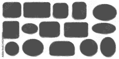 Brush frame rough rectangle box shape set. Text box frame rough grunge square, oval paint shape element. Hand drawn texture grunge brush rectangle, circle round text border. element set for accent. 
