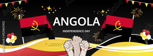 Angola Independence Day modern greeting banner. 11 November Happy National Day. Festive horizontal background with flag colors, great for carnival poster, tourism campaign, holidays flash sale