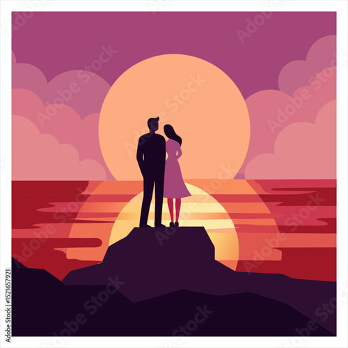 Vector art illustration of a romantic photo of a couple
