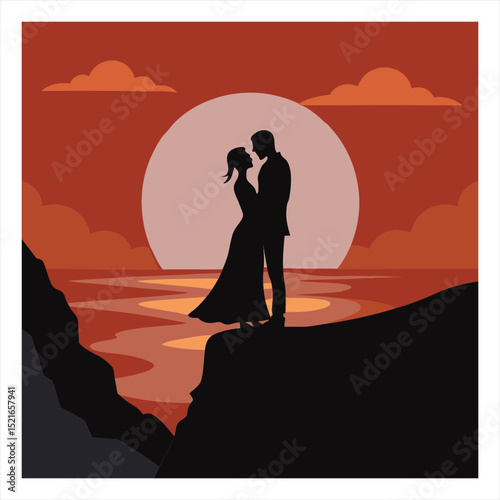 Vector art illustration of a romantic photo of a couple