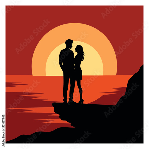 Vector art illustration of a romantic photo of a couple