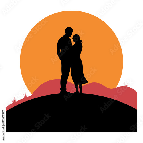 Vector art illustration of a romantic photo of a couple