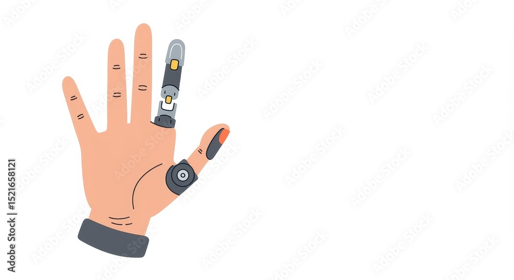 Fototapeta premium Prosthetic hand with digital fingers displayed against a white background 