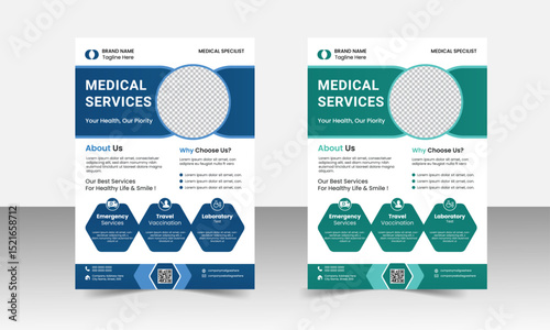 Medical healthcare flyer or poster design template, leaflets decoration for printing and presentation vector stylish editable design
