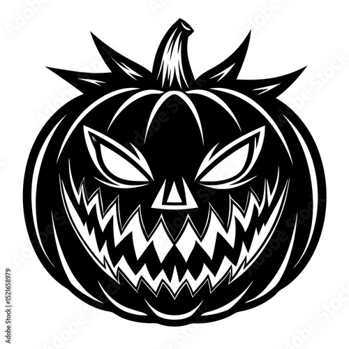 Evil halloween pumpkin carving design black and white illustration