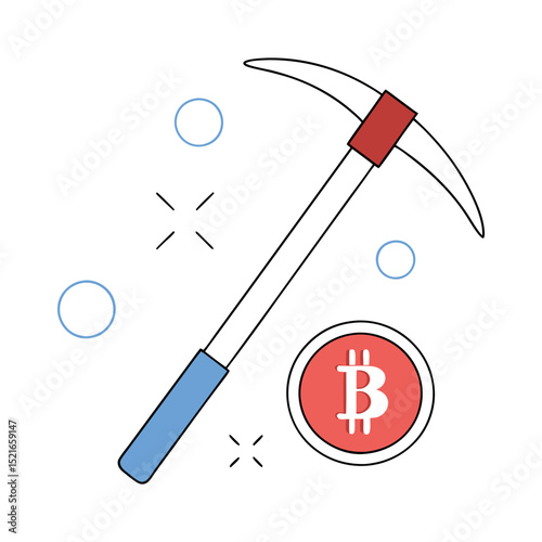 Bitcoin mining pickaxe illustration cryptocurrency digital currency mining