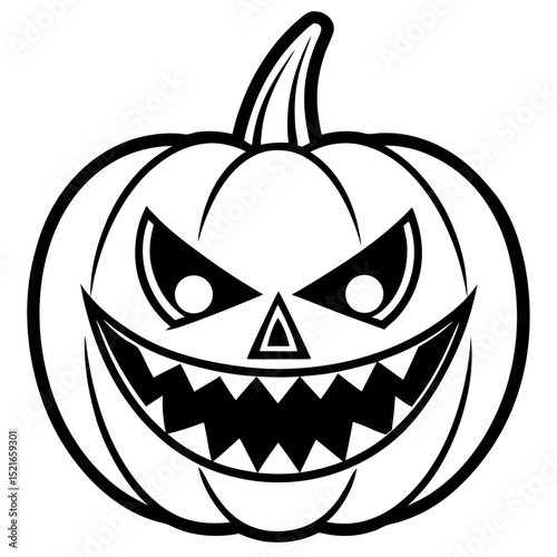 Scary halloween pumpkin cartoon illustration black and white