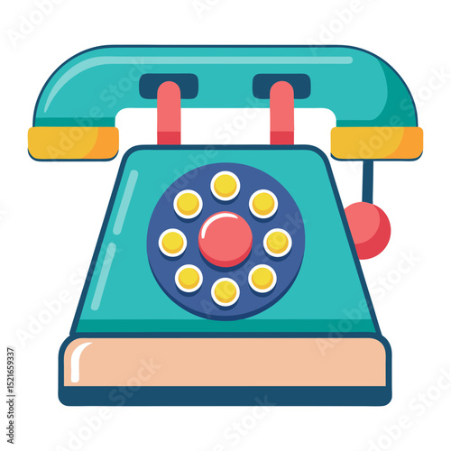 Retro rotary phone illustration teal and yellow design element