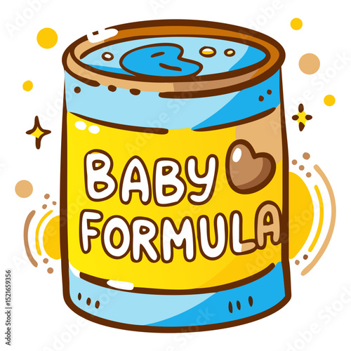 Cute cartoon illustration of baby formula can with bright colors