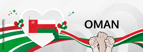 Oman National Day modern greeting banner. 18 November as Oman National Independence Day. Festive horizontal background with flag colors, great for carnival poster, celebrations, holidays flash sale