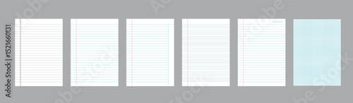 Realistic Square Lined Paper Blank Sheets – Creative Vector Illustration of Grid Notebook with Margins on Transparent Background, Abstract Design Element