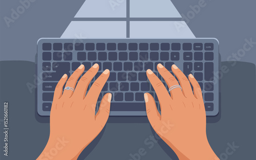 Flat Vector Illustration Hands Typing on a Keyboard