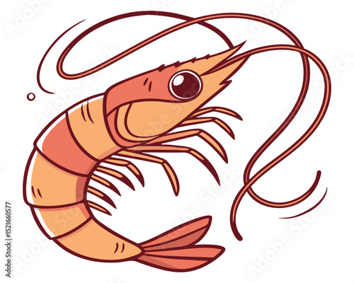 Cute cartoon shrimp illustration for seafood menu design or kids book
