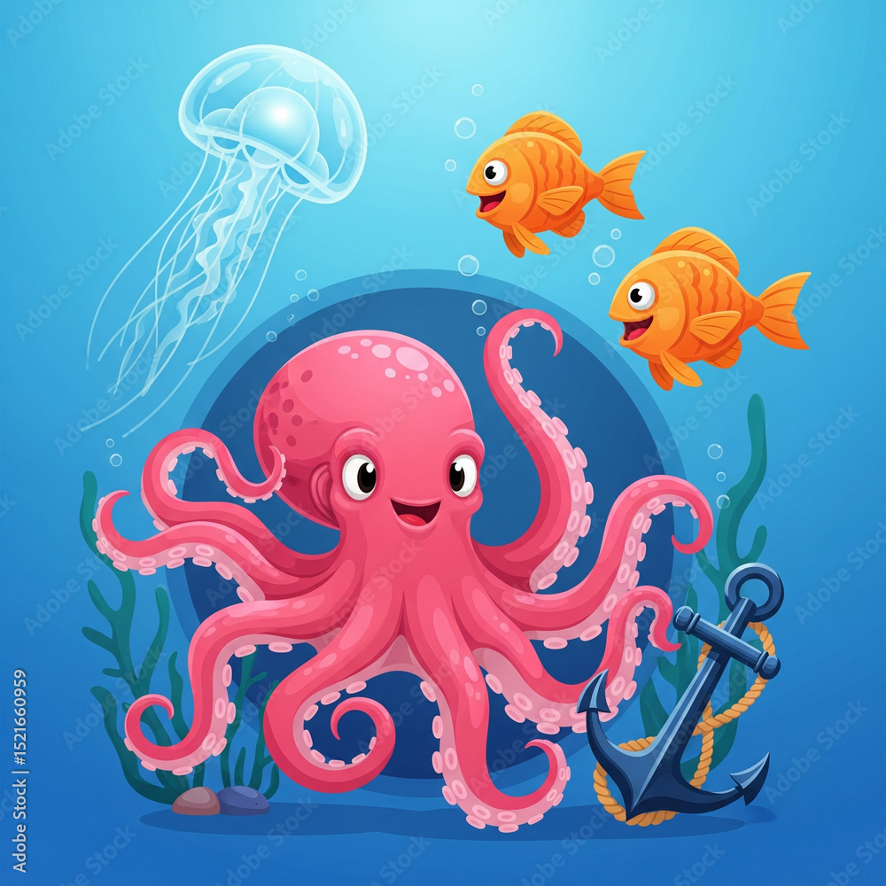 Underwater Adventure Octopus Jellyfish and Fish Underwater Adventure Octopus Jellyfish and Fish