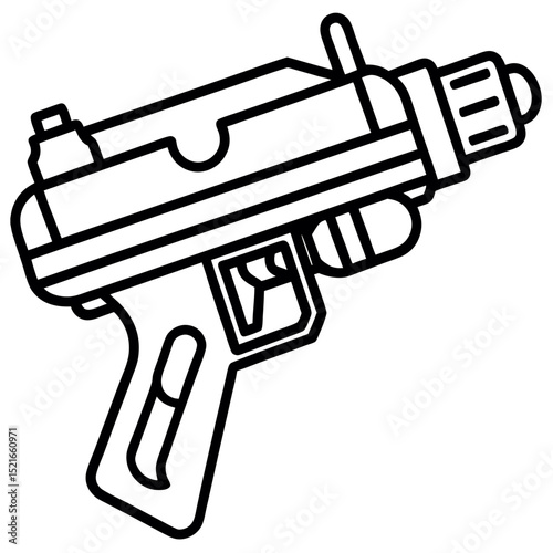 Line art illustration of a futuristic blaster pistol weapon