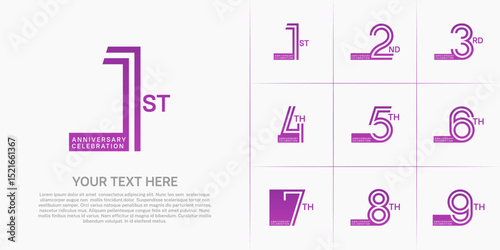 Anniversary set design with double line number. purple color for celebration event