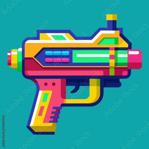 Colorful geometric style futuristic blaster gun illustration