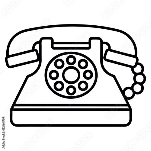 Classic rotary phone icon black and white outline illustration