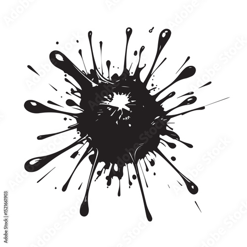 Abstract black ink splatter isolated on white background graphic design element