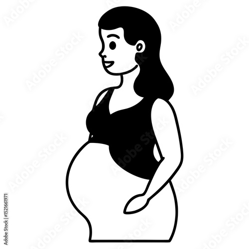 Simple line art illustration of a pregnant woman in a dress