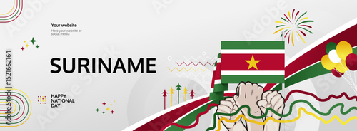 Suriname Independence Day modern greeting banner. 25 November Happy National Day. Festive horizontal background with flag colors, great for carnival poster, tourism campaign, holidays flash sale