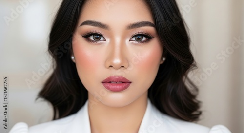 Stunning Asian Woman Portrait Soft Makeup, Elegant Style