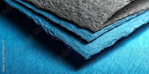 Colorful layers of textured paper stacked on a flat surface create an artistic visual effect in a well-lit workspace