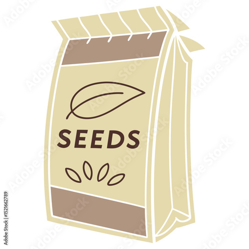 Illustration of a paper bag of seeds for gardening or planting