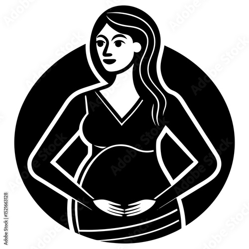 Stylish black and white illustration of a pregnant woman
