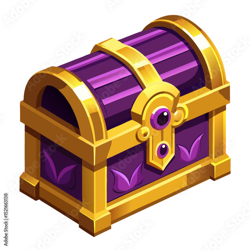 Purple and gold treasure chest game asset isometric view